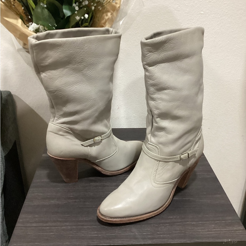 Dexter Cream Heeled Boots with Western Flair